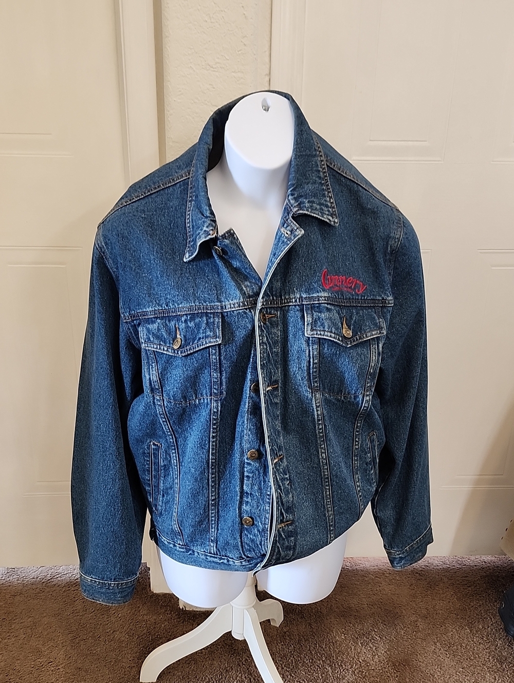 Embroidered Blue Denim Jacket with Red Script Cannery Casino & Hotel retired